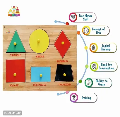 Wooden 6 Basic Shapes Puzzle Board for Kids - Age 2-5 years (Pack of 1Pc)-thumb2