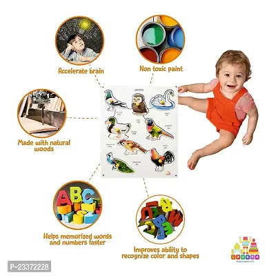 Wooden Birds Puzzle Board with Knob for Kids - Age 3+ years (Pack of 1Pc)-thumb2