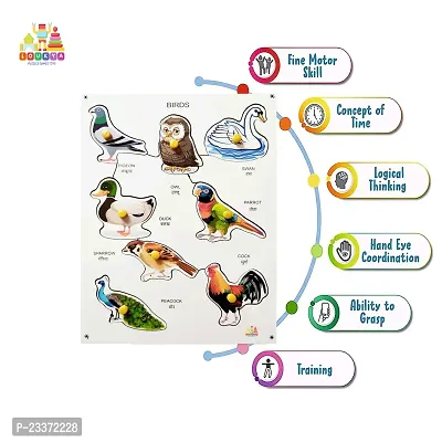 Wooden Birds Puzzle Board with Knob for Kids - Age 3+ years (Pack of 1Pc)-thumb3