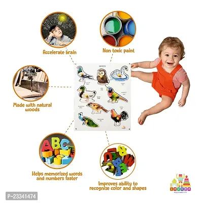 Wooden Birds Puzzle Board with Knob for Kids - Age 3+ years (Pack of 1Pc)-thumb4