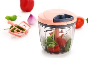 Store DH Plastic 2 in 1 Handy Tough Maker Big Handy Vegetable Cutter Quick Onion Pull Hand Grinder Mixer Food Processor Turbo Chopper with 5 Blades (Multicolor, 950-ml)-thumb3