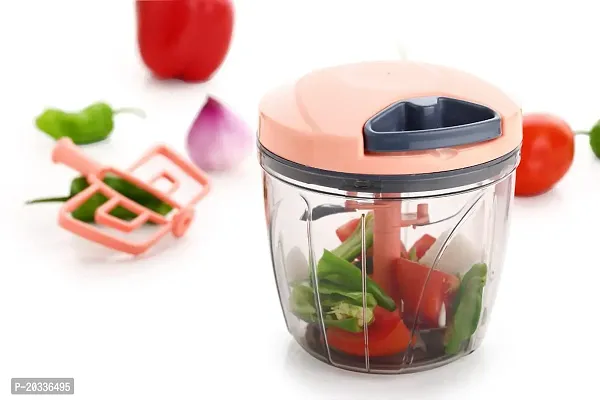 Store DH Plastic 2 in 1 Handy Tough Maker Big Handy Vegetable Cutter Quick Onion Pull Hand Grinder Mixer Food Processor Turbo Chopper with 5 Blades (Multicolor, 950-ml)-thumb4