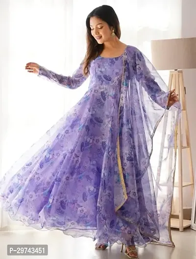 Stylish Blue Georgette Kurta With Dupatta For Women-thumb0