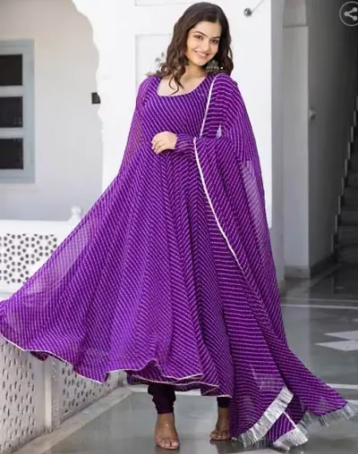 Fancy Georgette Printed Anarkali Kurta Dupatta Set