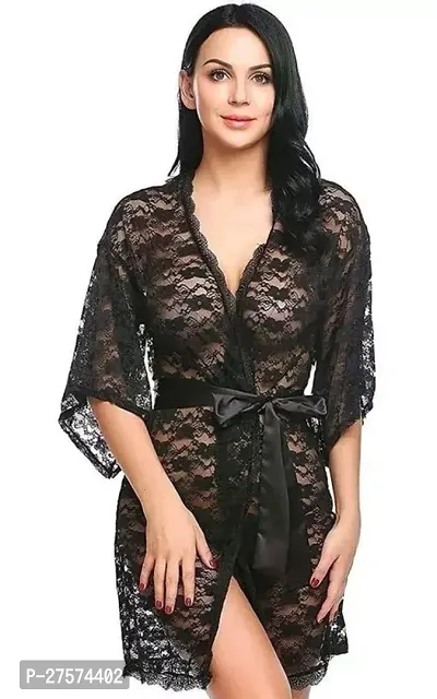 Stylish Black Net Lace Baby Dolls For Women-thumb0