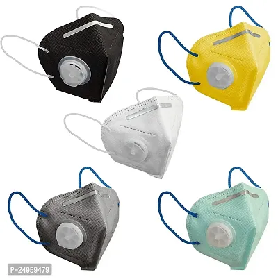 KN95 Mask With Air Filter / Respirator, Reusable, washable  certified to protect Mouth droplets, Anti-Bacterial Dust and pollution, Pack of 5  masks - Multi color