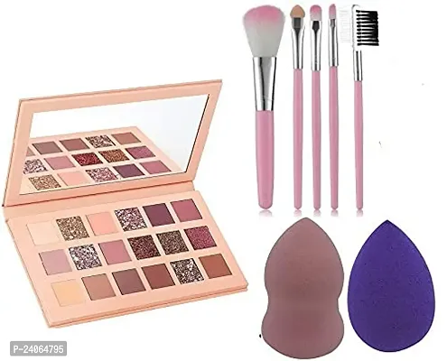 Professional Combo Of Nude Eye Shadow Palette With 5Pc Brush  2 Puff, Shimmery  Matte Finish