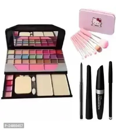 6155MAKEUP KIT+3IN1EYELINER MASCARA PENCIL+KAJAL+7PCS BRUSH  (12 Items in the set)