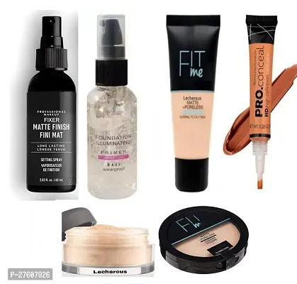 6 In 1 Combo Kit - Foundation, Primer, Liquid Concealer, Loose Powder, Compact Powder  Makeup Fixer (Setting Spray) - Ideal for Face Makeup - Complete Makeup