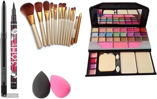 Tya 6155 Makeup Kit With 12Pcs Golden Makeup Brushes , Kajal And Eyeliner With Sponge Puff