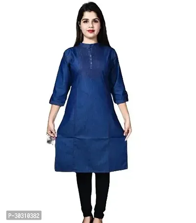 Stylish Blue Denim Embroidered Kurta For Women-thumb0