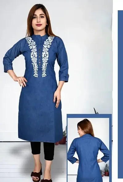 Stylish Denim Solid A-Line Kurti