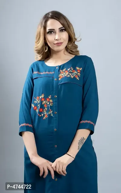 Blue Embroidered Rayon Straight Kurta For Women's
