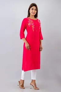 Red Embroidered Rayon Straight Kurta For Women's-thumb2