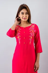 Red Embroidered Rayon Straight Kurta For Women's-thumb3