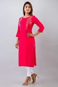 Red Embroidered Rayon Straight Kurta For Women's-thumb1