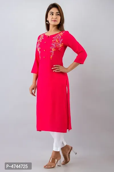 Red Embroidered Rayon Straight Kurta For Women's-thumb2