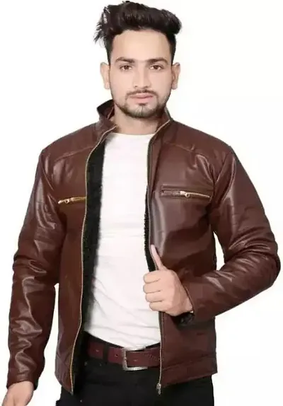 Solid PU Leather Jacket