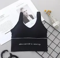 Elegant Women Ribbed Letter Clothing U Shape Back Adjustable Wrap Chest No Wire Padded Cotton Spandex Bralette Crop Bras-thumb2