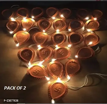 Set of 2 - Light Brown Diya Light 2M Electric 21 Deepak LED Fairy String Series Lights Home Diwali Decorati-thumb0
