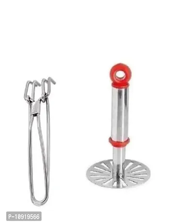 Stylish Combo Pack of 2 Steel Pakkad And Hand Masher Kitchen Tool Set-thumb0