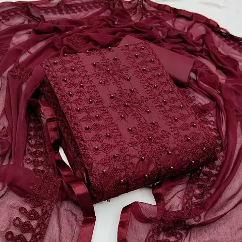 Stunning Cotton Blend Self Design Women Dress Material with Dupatta