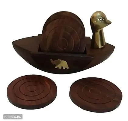 Daaksh Handicrafts Antique Wooden Office/School/Collage/Table/Restaurants Handmade Tea Coaster Plate with Duck Style Holder