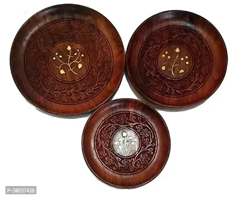 Daaksh Handicrafts Wooden Serving Dining Table Kitchen Stylish Plate Set