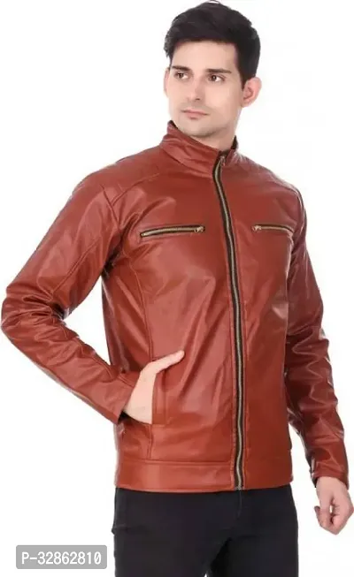 Stylish Leather Solid Jacket for Men-thumb0