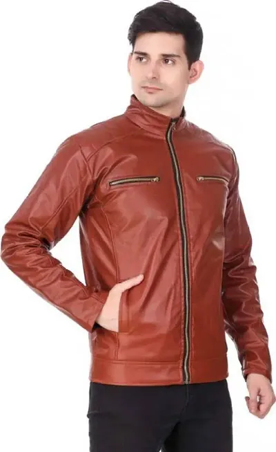 Stylish And Trendy PU Leather Solid Jackets For Men