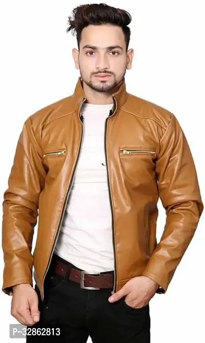 Stylish Leather Solid Jacket for Men-thumb0