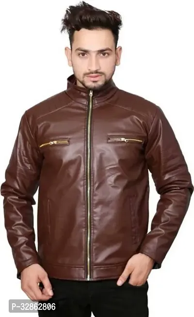 Stylish Leather Solid Jacket for Men-thumb0