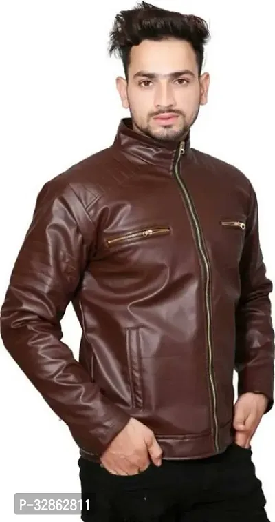 Stylish Leather Solid Jacket for Men