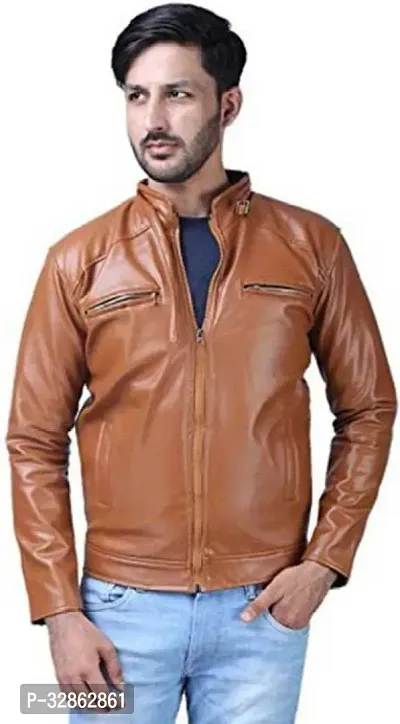 Stylish Leather Solid Jacket for Men-thumb0