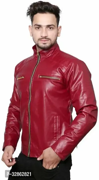 Stylish Leather Solid Jacket for Men