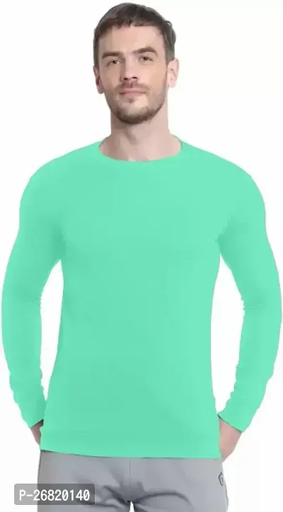 Comfortable Green Polyester Solid Round Neck Tees For Men-thumb0