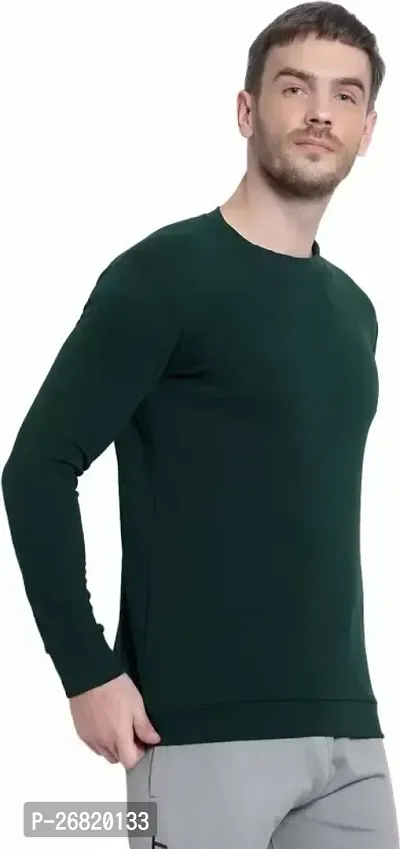 Comfortable Green Polyester Solid Round Neck Tees For Men-thumb0