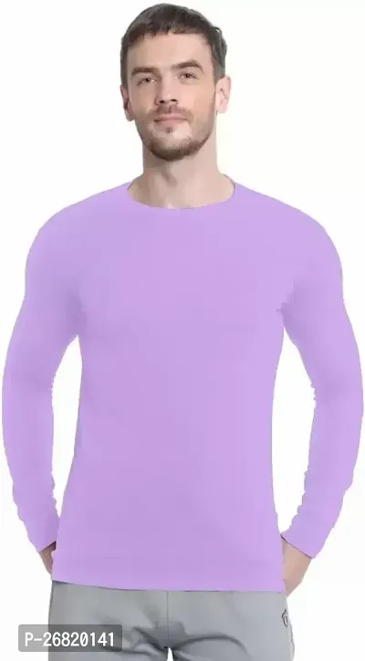 Comfortable Purple Polyester Solid Round Neck Tees For Men