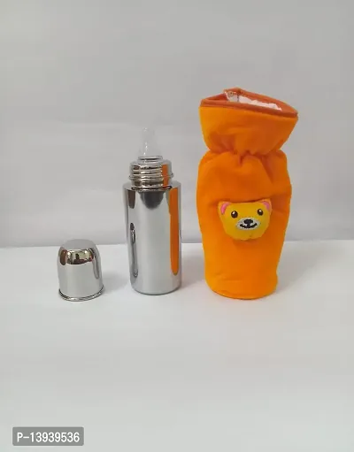 stainless steel milk feeding bottle with yellow cover.-thumb0