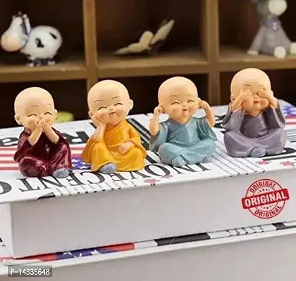 Polyresin Buddha Idol Decorative Showpiece Little Baby Monk Buddha Set of 4 Pcs Lord Buddha Idol (Multicolour)-thumb0