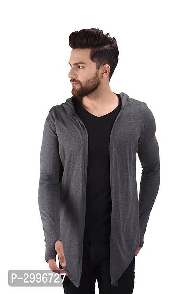 Men's Grey Cotton Blend Solid Long Sleeves Cardigan-thumb0