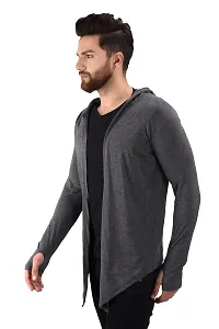 Men's Grey Cotton Blend Solid Long Sleeves Cardigan-thumb1