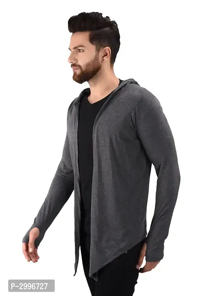 Men's Grey Cotton Blend Solid Long Sleeves Cardigan-thumb2