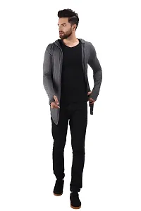 Men's Grey Cotton Blend Solid Long Sleeves Cardigan-thumb3