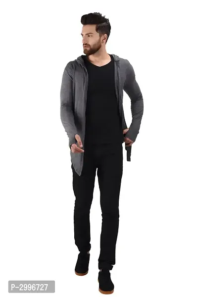 Men's Grey Cotton Blend Solid Long Sleeves Cardigan-thumb4