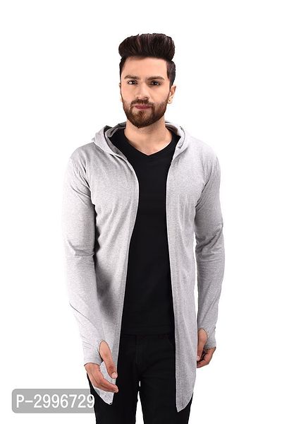 Men's Grey Cotton Blend Solid Long Sleeves Cardigan