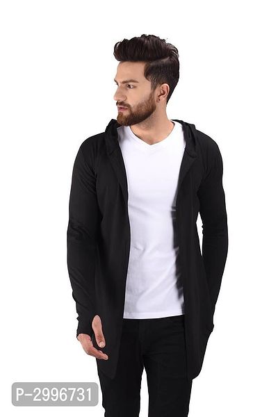 Men's Black Cotton Blend Solid Long Sleeves Cardigan