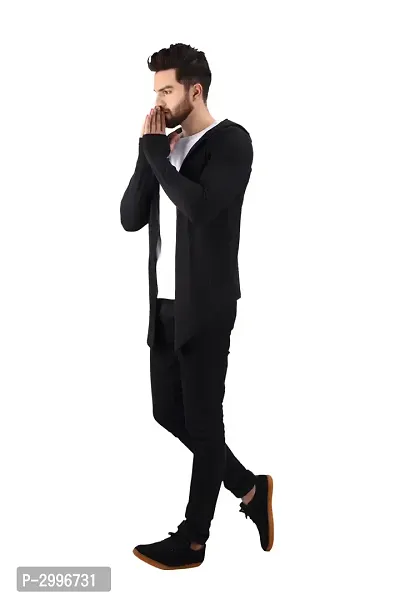 Men's Black Cotton Blend Solid Long Sleeves Cardigan-thumb4