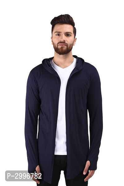 Men's Navy Blue Cotton Blend Solid Long Sleeves Cardigan-thumb0