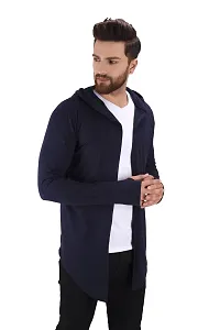 Men's Navy Blue Cotton Blend Solid Long Sleeves Cardigan-thumb1
